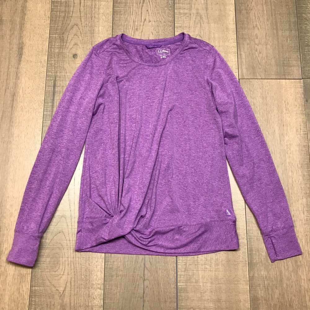 L.L. Bean Top Shirt Womens S Purple Twist Front Pullover Long Sleeve VentureSoft